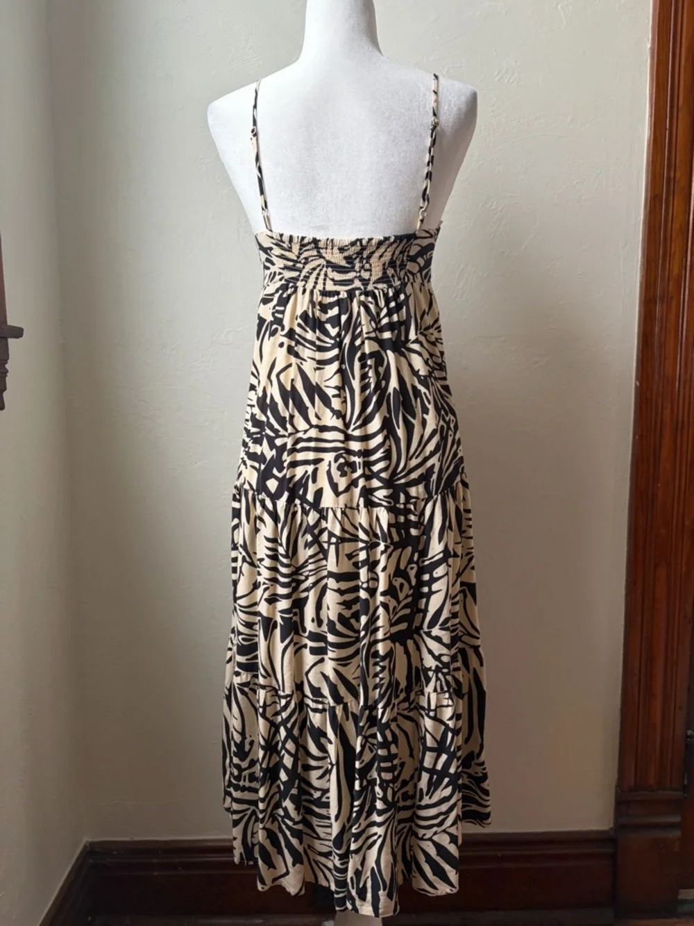 Patrons of Peace Abstract Print Tiered Midi Sundress Boho Rayon XS